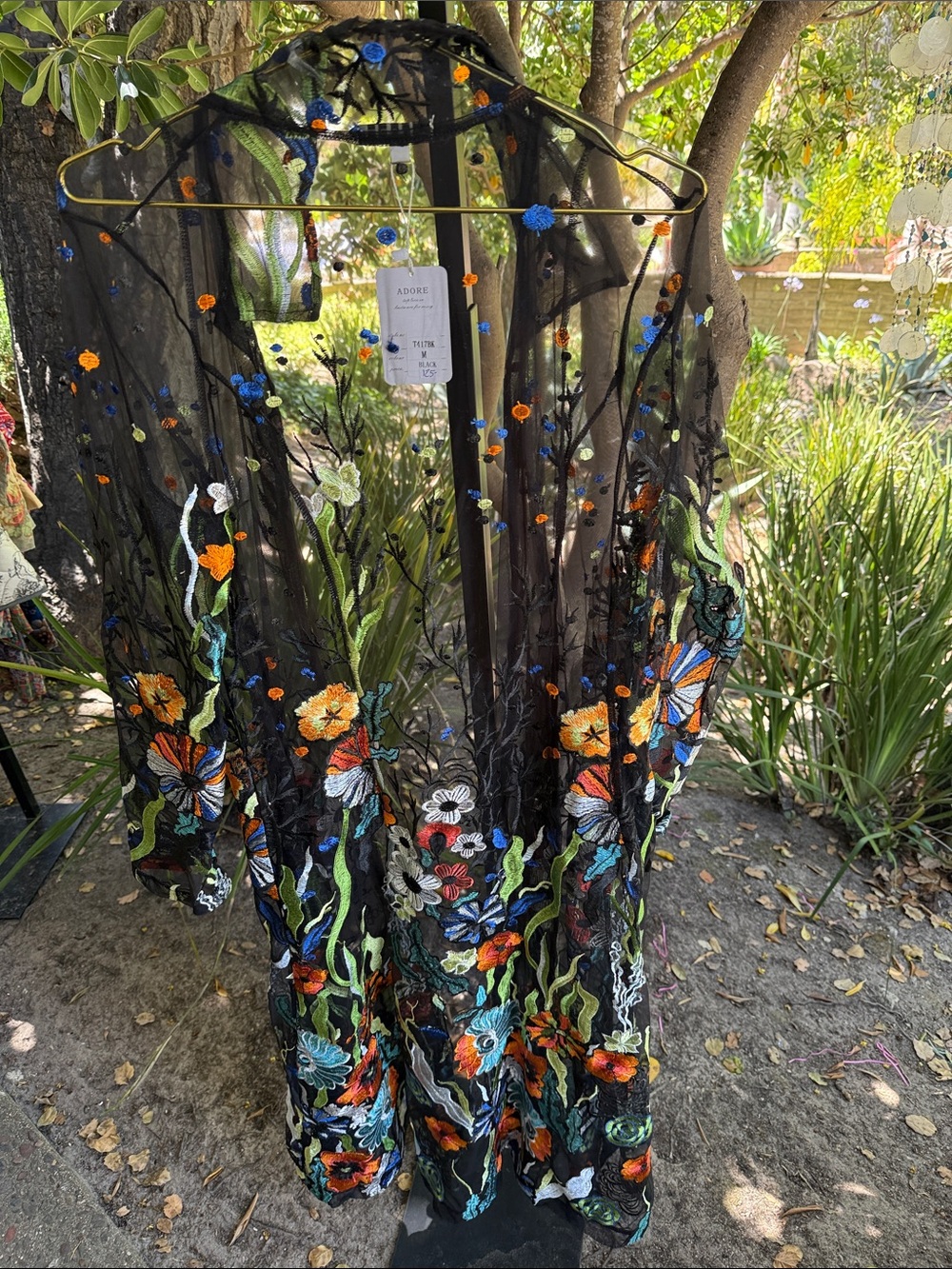 Adore Black Sheer Floral Embroidered Kimono Duster